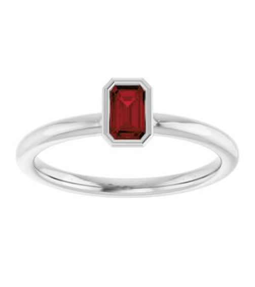72129 Ring Set 14K White Natural Mozambique Garnet Emerald 5 X 3 Mm Polished Natural Mozambique Garnet Stackable Ring