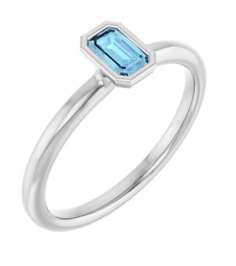 72129 Ring Set 14K White Natural Aquamarine Emerald 5 X 3 Mm Polished Natural Aquamarine Stackable Ring