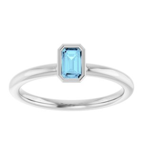 72129 Ring Set 14K White Natural Aquamarine Emerald 5 X 3 Mm Polished Natural Aquamarine Stackable Ring