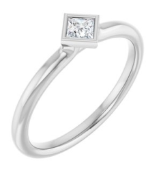 72129 Ring Set Sterling Silver Natural White Sapphire Square 3 X 3 Mm Polished Natural White Sapphire Stackable Ring