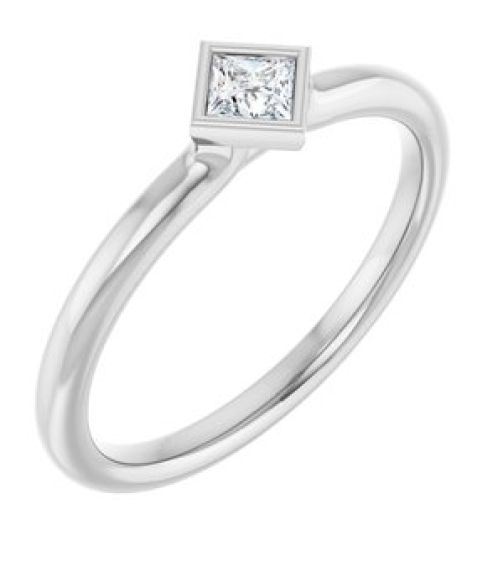 72129 Ring Set Sterling Silver Natural White Sapphire Square 3 X 3 Mm Polished Natural White Sapphire Stackable Ring