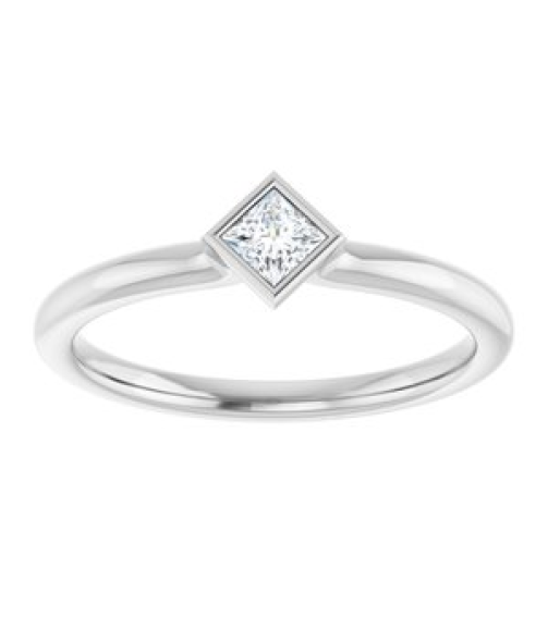 72129 Ring Set Sterling Silver Natural White Sapphire Square 3 X 3 Mm Polished Natural White Sapphire Stackable Ring
