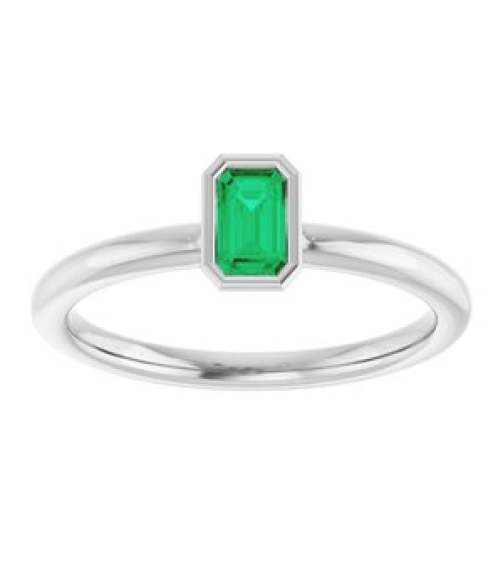 72129 Ring Set 14K White Lab-Grown Emerald Emerald 5 X 3 Mm Polished Lab-Grown Emerald Stackable Ring