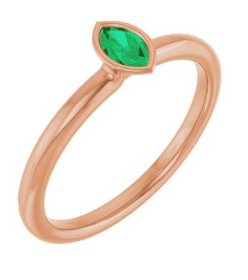 72129 Ring Set 14K Rose Lab-Grown Emerald Marquise 5 X 3 Mm Polished Lab-Grown Emerald Stackable Ring