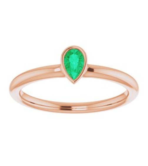 72129 Ring Set 14K Rose Natural Emerald Pear 5 X 3 Mm Polished Natural Emerald Stackable Ring