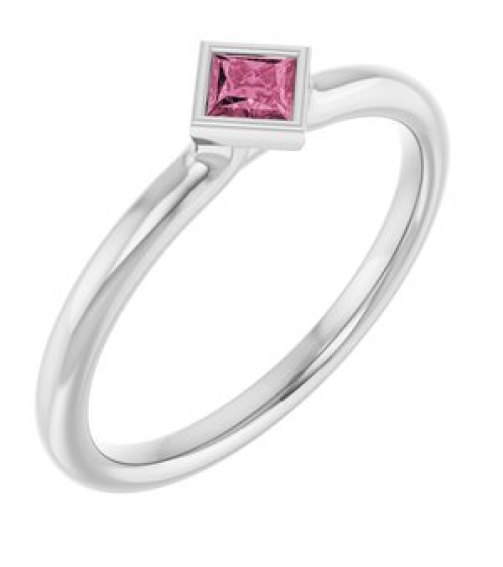 72129 Ring Set 14K White Natural Pink Tourmaline Square 3 X 3 Mm Polished Natural Pink Tourmaline Stackable Ring