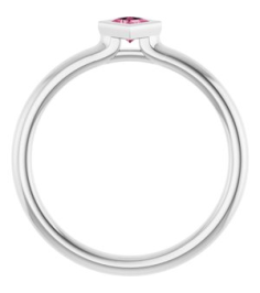 72129 Ring Set 14K White Natural Pink Tourmaline Square 3 X 3 Mm Polished Natural Pink Tourmaline Stackable Ring