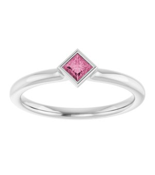 72129 Ring Set 14K White Natural Pink Tourmaline Square 3 X 3 Mm Polished Natural Pink Tourmaline Stackable Ring
