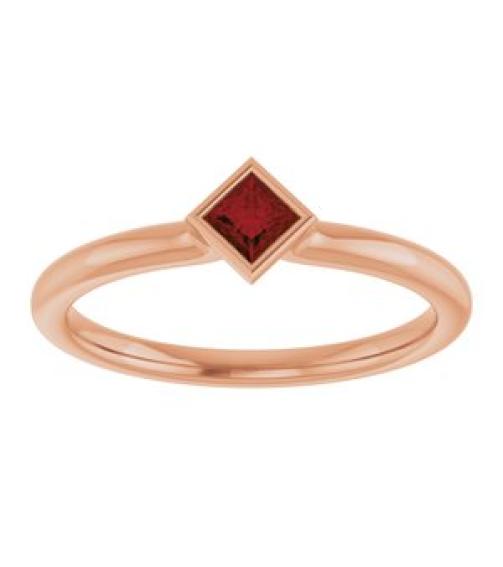 72129 Ring Set 14K Rose Natural Mozambique Garnet Square 3 X 3 Mm Polished Natural Mozambique Garnet Stackable Ring