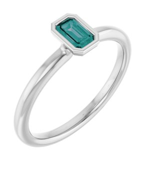 72129 Ring Set 14K White Lab-Grown Alexandrite Emerald 5 X 3 Mm Polished Lab-Grown Alexandrite Stackable Ring