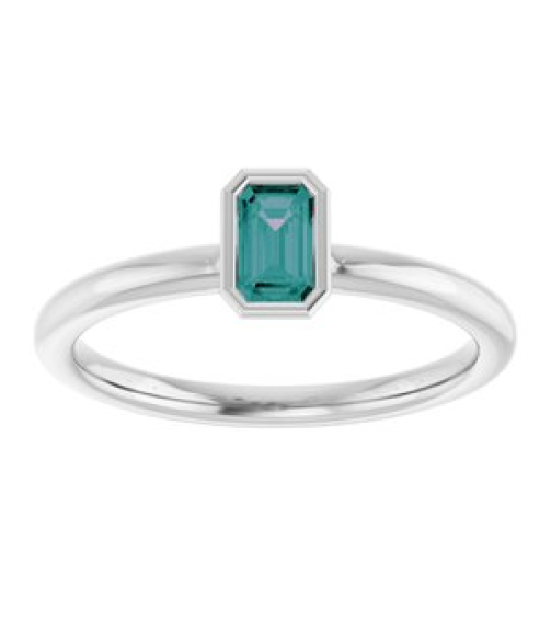 72129 Ring Set 14K White Lab-Grown Alexandrite Emerald 5 X 3 Mm Polished Lab-Grown Alexandrite Stackable Ring