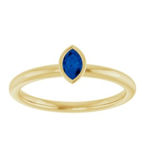 72129 Ring Set 14K Yellow Lab-Grown Blue Sapphire Marquise 5 X 3 Mm Polished Lab-Grown Blue Sapphire Stackable Ring