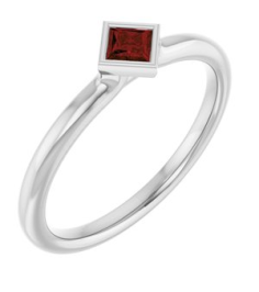 72129 Ring Set 14K White Natural Mozambique Garnet Square 3 X 3 Mm Polished Natural Mozambique Garnet Stackable Ring