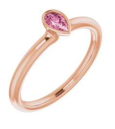 72129 Ring Set 14K Rose Natural Pink Tourmaline Pear 5 X 3 Mm Polished Natural Pink Tourmaline Stackable Ring