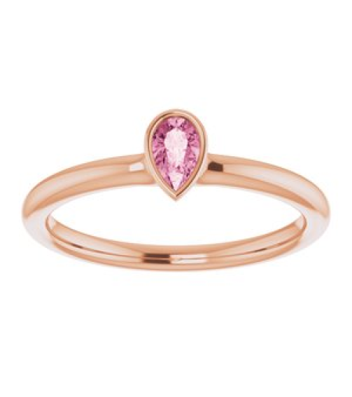 72129 Ring Set 14K Rose Natural Pink Tourmaline Pear 5 X 3 Mm Polished Natural Pink Tourmaline Stackable Ring