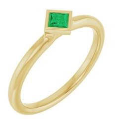 72129 Ring Set 14K Yellow Lab-Grown Emerald Square 3 X 3 Mm Polished Lab-Grown Emerald Stackable Ring