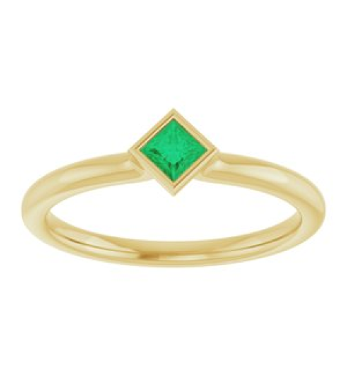 72129 Ring Set 14K Yellow Lab-Grown Emerald Square 3 X 3 Mm Polished Lab-Grown Emerald Stackable Ring