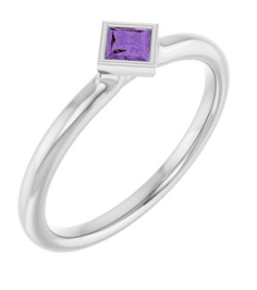 72129 Ring Set 14K White Natural Amethyst Square 3 X 3 Mm Polished Natural Amethyst Stackable Ring