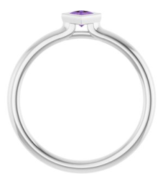 72129 Ring Set 14K White Natural Amethyst Square 3 X 3 Mm Polished Natural Amethyst Stackable Ring