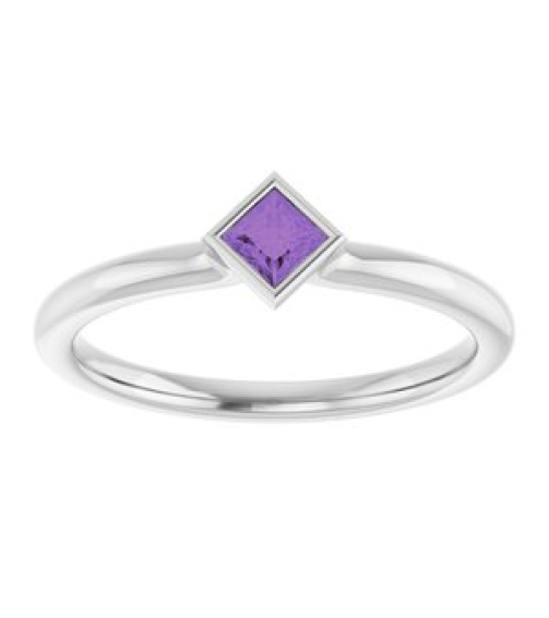 72129 Ring Set 14K White Natural Amethyst Square 3 X 3 Mm Polished Natural Amethyst Stackable Ring