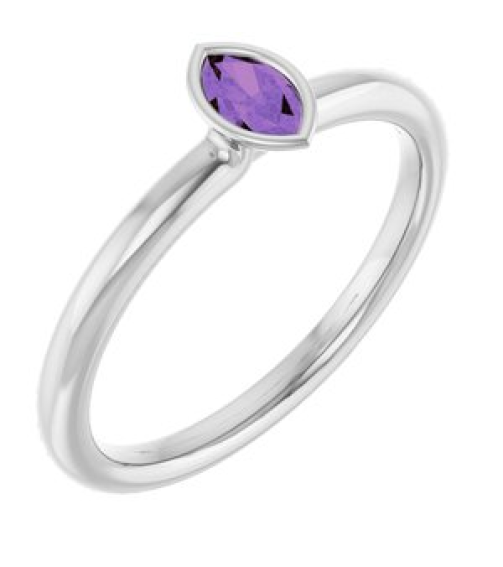 72129 Ring Set 14K White Natural Amethyst Marquise 5 X 3 Mm Polished Natural Amethyst Stackable Ring
