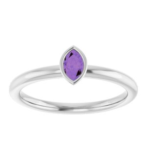 72129 Ring Set 14K White Natural Amethyst Marquise 5 X 3 Mm Polished Natural Amethyst Stackable Ring