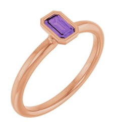 72129 Ring Set 14K Rose Natural Amethyst Emerald 5 X 3 Mm Polished Natural Amethyst Stackable Ring