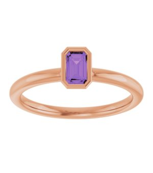 72129 Ring Set 14K Rose Natural Amethyst Emerald 5 X 3 Mm Polished Natural Amethyst Stackable Ring