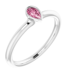 72129 Ring Set 14K White Natural Pink Tourmaline Pear 5 X 3 Mm Polished Natural Pink Tourmaline Stackable Ring
