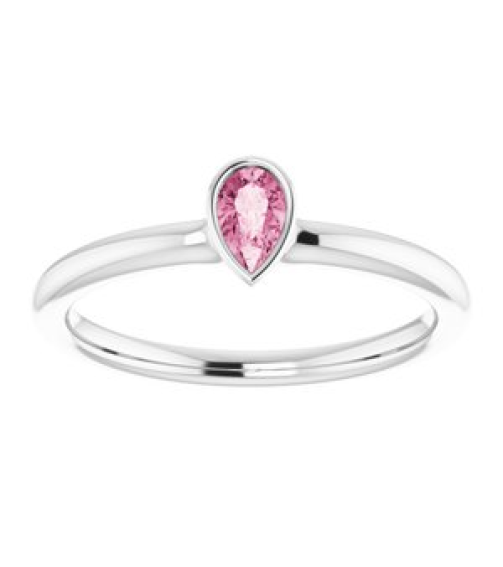 72129 Ring Set 14K White Natural Pink Tourmaline Pear 5 X 3 Mm Polished Natural Pink Tourmaline Stackable Ring
