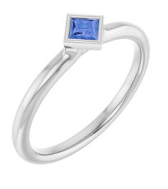 72129 Ring Set Sterling Silver Natural Tanzanite Square 3 X 3 Mm Polished Natural Tanzanite Stackable Ring