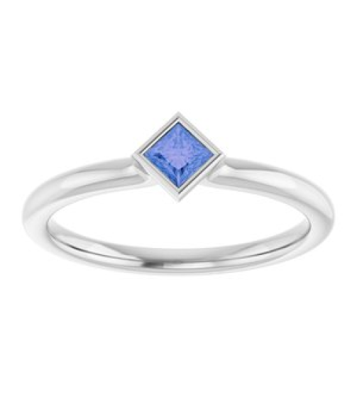 72129 Ring Set Sterling Silver Natural Tanzanite Square 3 X 3 Mm Polished Natural Tanzanite Stackable Ring