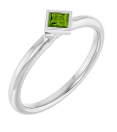 72129 Ring Set 14K White Natural Peridot Square 3 X 3 Mm Polished Natural Peridot Stackable Ring
