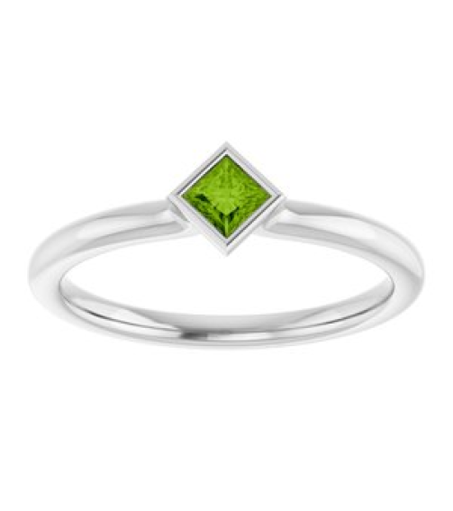 72129 Ring Set 14K White Natural Peridot Square 3 X 3 Mm Polished Natural Peridot Stackable Ring