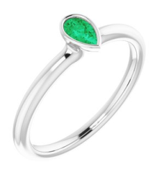 72129 Ring Set 14K White Lab-Grown Emerald Pear 5 X 3 Mm Polished Lab-Grown Emerald Stackable Ring