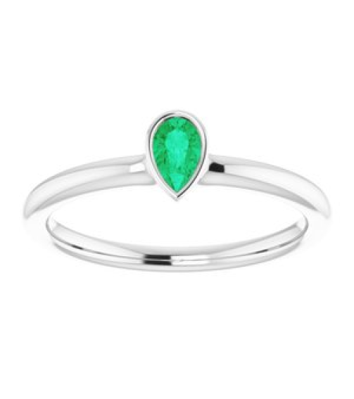 72129 Ring Set 14K White Lab-Grown Emerald Pear 5 X 3 Mm Polished Lab-Grown Emerald Stackable Ring