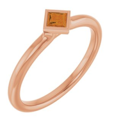 72129 Ring Set 14K Rose Natural Citrine Square 3 X 3 Mm Polished Natural Citrine Stackable Ring