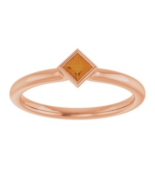 72129 Ring Set 14K Rose Natural Citrine Square 3 X 3 Mm Polished Natural Citrine Stackable Ring