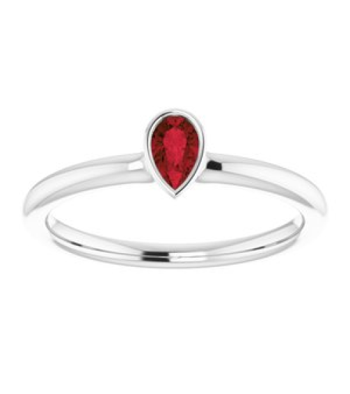 72129 Ring Set 14K White Natural Mozambique Garnet Pear 5 X 3 Mm Polished Natural Mozambique Garnet Stackable Ring