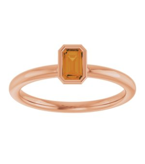 72129 Ring Set 14K Rose Natural Citrine Emerald 5 X 3 Mm Polished Natural Citrine Stackable Ring