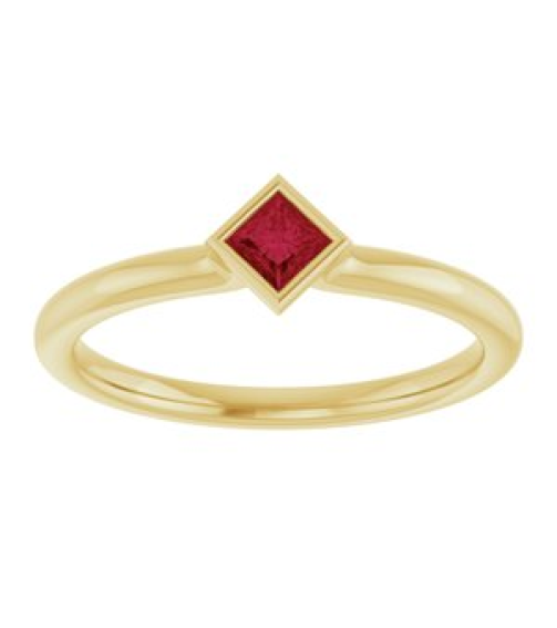 72129 Ring Set 14K Yellow Lab-Grown Ruby Square 3 X 3 Mm Polished Lab-Grown Ruby Stackable Ring