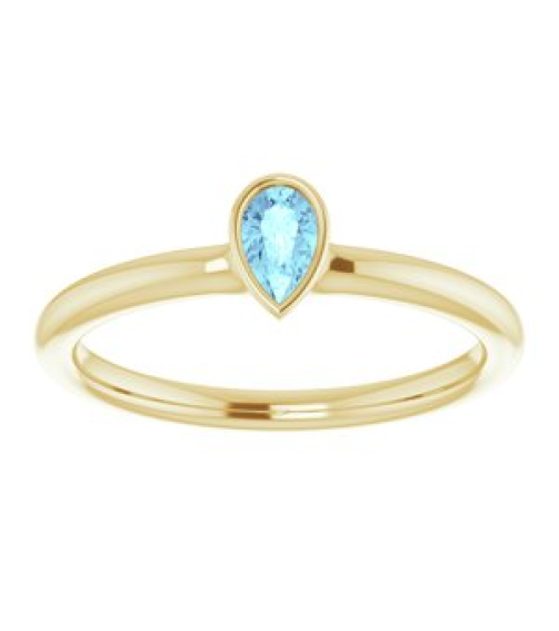 72129 Ring Set 14K Yellow Natural Aquamarine Pear 5 X 3 Mm Polished Natural Aquamarine Stackable Ring