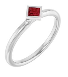 72129 Ring Set Sterling Silver Natural Ruby Square 3 X 3 Mm Polished Natural Ruby Stackable Ring