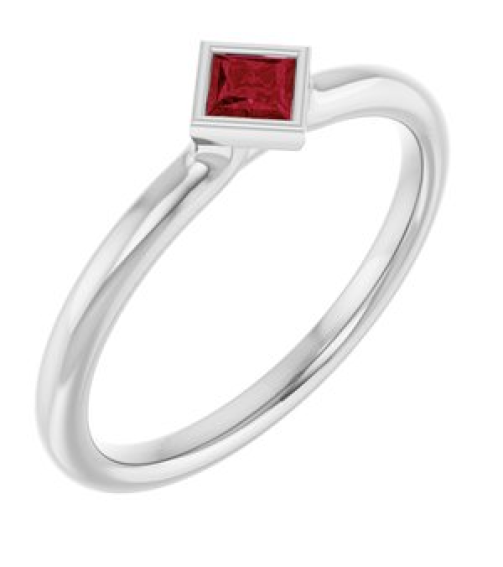 72129 Ring Set Sterling Silver Natural Ruby Square 3 X 3 Mm Polished Natural Ruby Stackable Ring