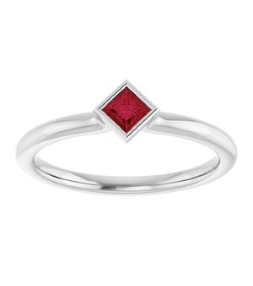 72129 Ring Set Sterling Silver Natural Ruby Square 3 X 3 Mm Polished Natural Ruby Stackable Ring