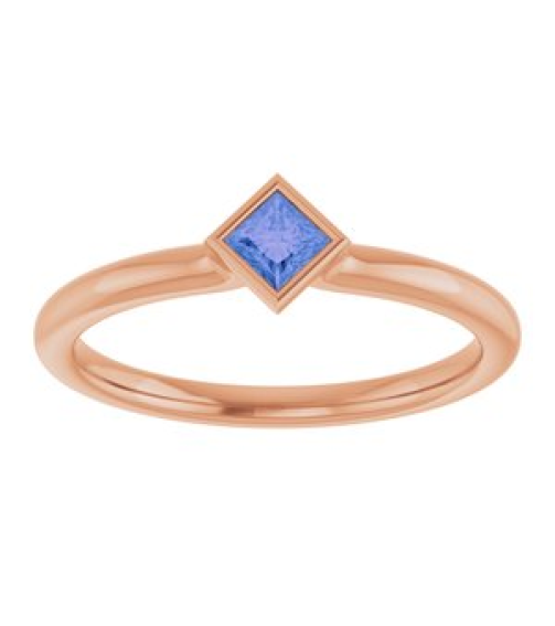 72129 Ring Set 14K Rose Natural Tanzanite Square 3 X 3 Mm Polished Natural Tanzanite Stackable Ring