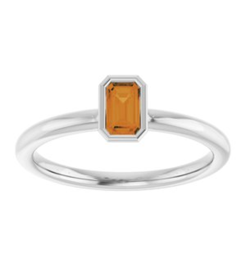 72129 Ring Set 14K White Natural Citrine Emerald 5 X 3 Mm Polished Natural Citrine Stackable Ring