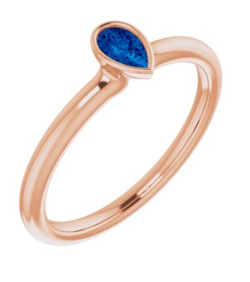 72129 Ring Set 14K Rose Natural Blue Sapphire Pear 5 X 3 Mm Polished Natural Blue Sapphire Stackable Ring
