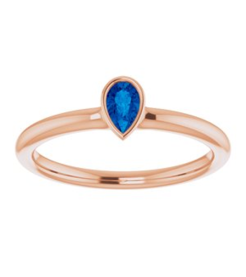 72129 Ring Set 14K Rose Natural Blue Sapphire Pear 5 X 3 Mm Polished Natural Blue Sapphire Stackable Ring