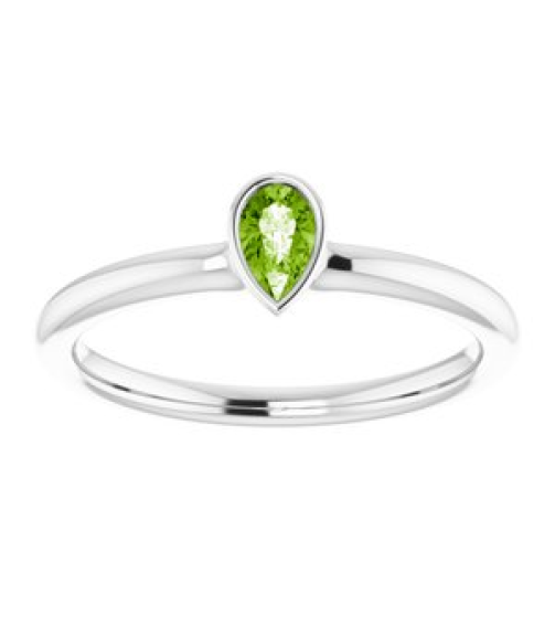 72129 Ring Set 14K White Natural Peridot Pear 5 X 3 Mm Polished Natural Peridot Stackable Ring